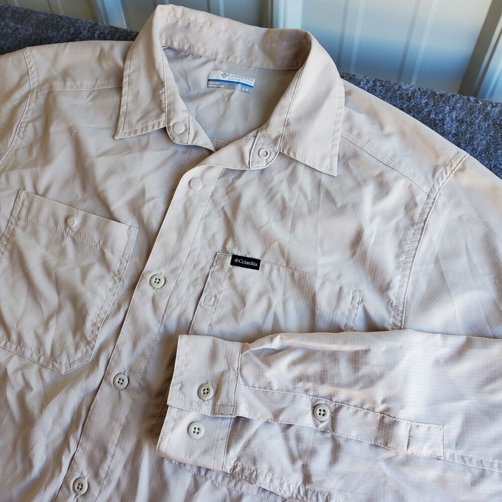 Columbia Silver Ridge Lite Omni-Shade Long Sleeve Shirt Men’s Small Beige